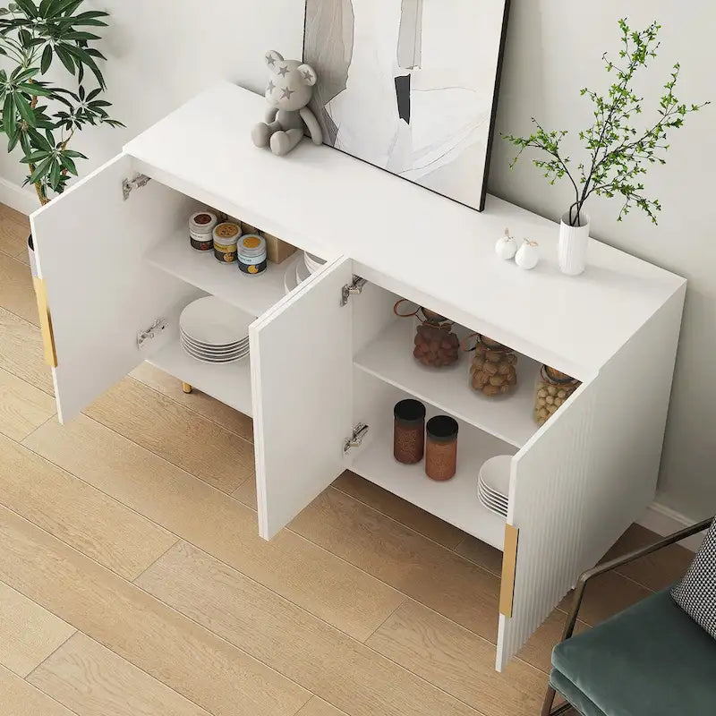 White Fluted Sideboard Cabinet with Adjustable Shelves