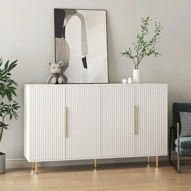 White Fluted Sideboard Cabinet with Adjustable Shelves