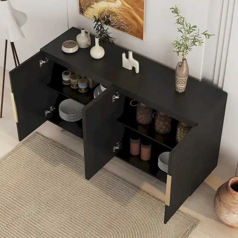 White Fluted Sideboard Cabinet with Adjustable Shelves
