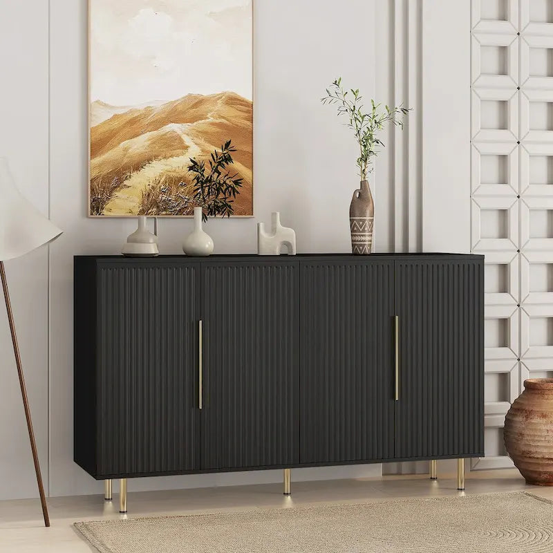 White Fluted Sideboard Cabinet with Adjustable Shelves
