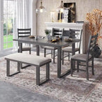 Set sala da pranzo da 6 pezzi con tavolo e 4 sedie con panca