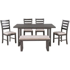 Set sala da pranzo da 6 pezzi con tavolo e 4 sedie con panca