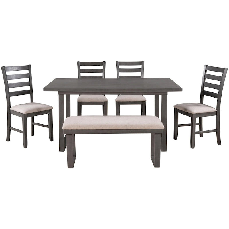 Set sala da pranzo da 6 pezzi con tavolo e 4 sedie con panca