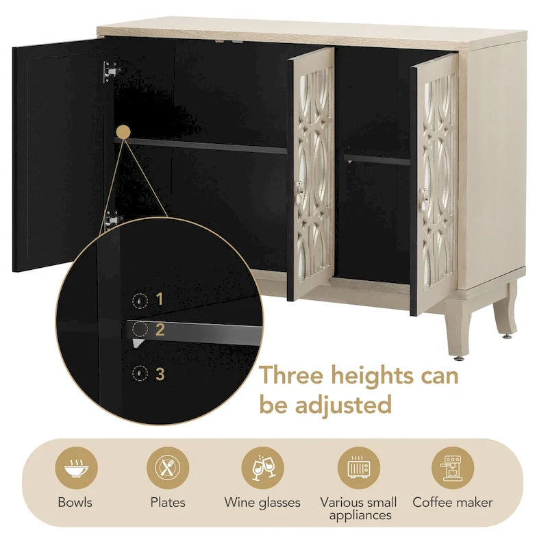 Sideboard with 3 Door Mirrored Buffet Cabinet