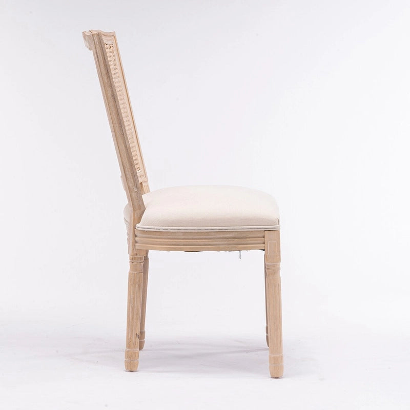Solid Wood Frame Antique Painting Square Rattan Back Dining Chair Set of 2