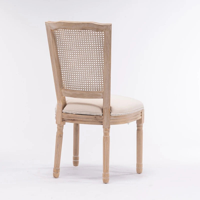Solid Wood Frame Antique Painting Square Rattan Back Dining Chair Set of 2