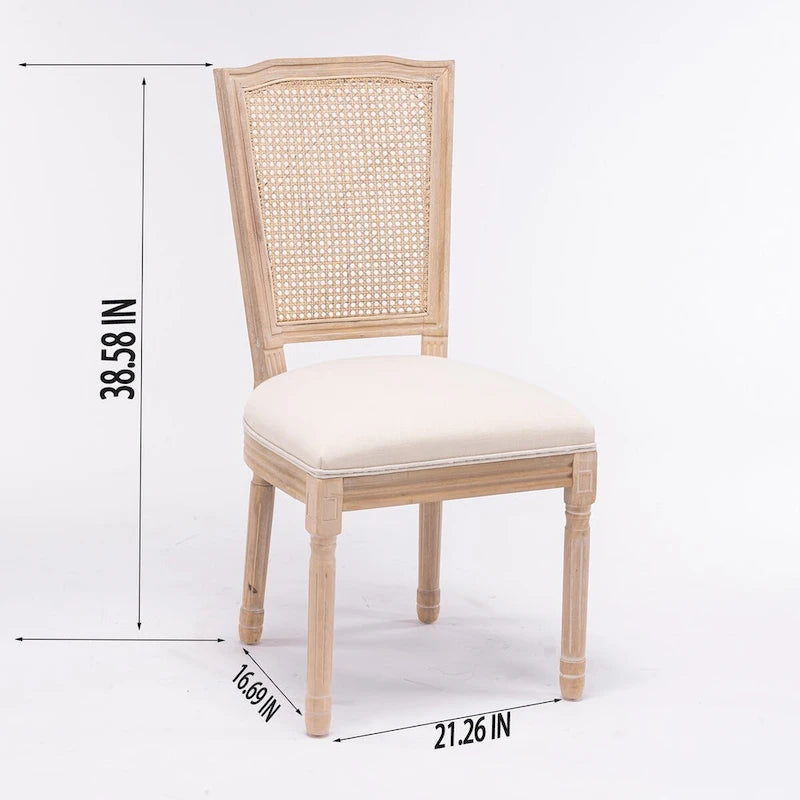 Solid Wood Frame Antique Painting Square Rattan Back Dining Chair Set of 2