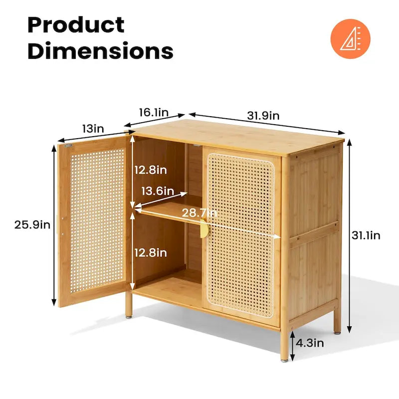 Natural Bamboo Rattan 2-Door Storage Cabinet