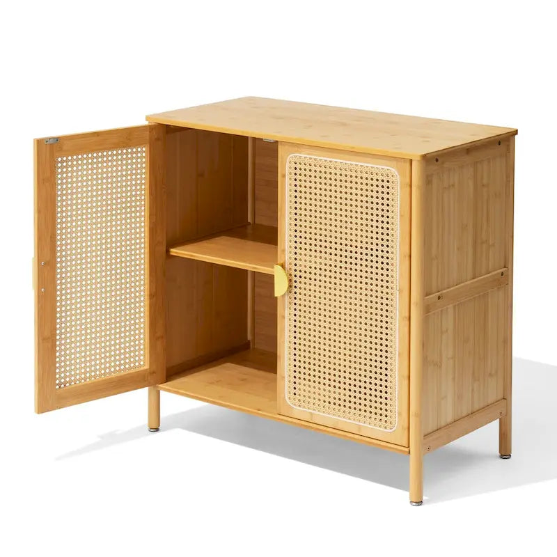 Natural Bamboo Rattan 2-Door Storage Cabinet