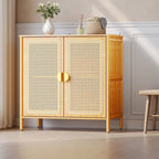 Natural Bamboo Rattan 2-Door Storage Cabinet
