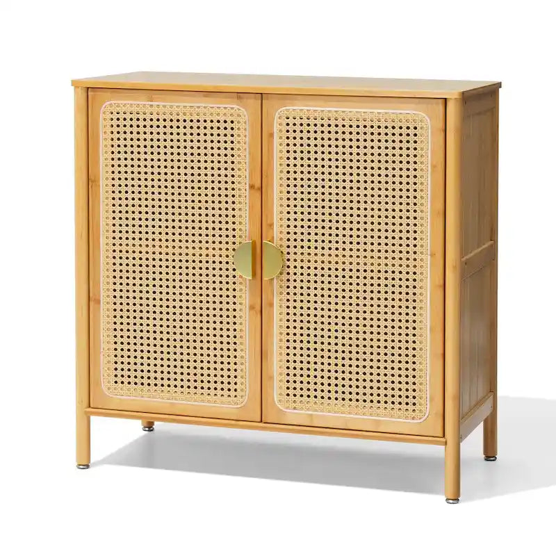 Natural Bamboo Rattan 2-Door Storage Cabinet