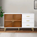 Madia Moderna di Design in Legno con 2 Ante in Vetro Temperato Giallo Ambra