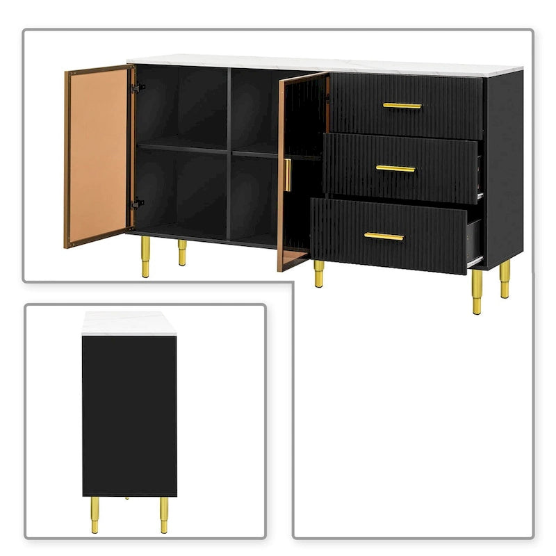Madia Moderna di Design in Legno con 2 Ante in Vetro Temperato Giallo Ambra
