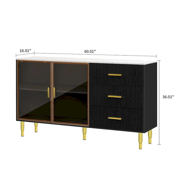 Madia Moderna di Design in Legno con 2 Ante in Vetro Temperato Giallo Ambra