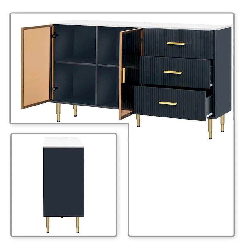Madia Moderna di Design in Legno con 2 Ante in Vetro Temperato Giallo Ambra