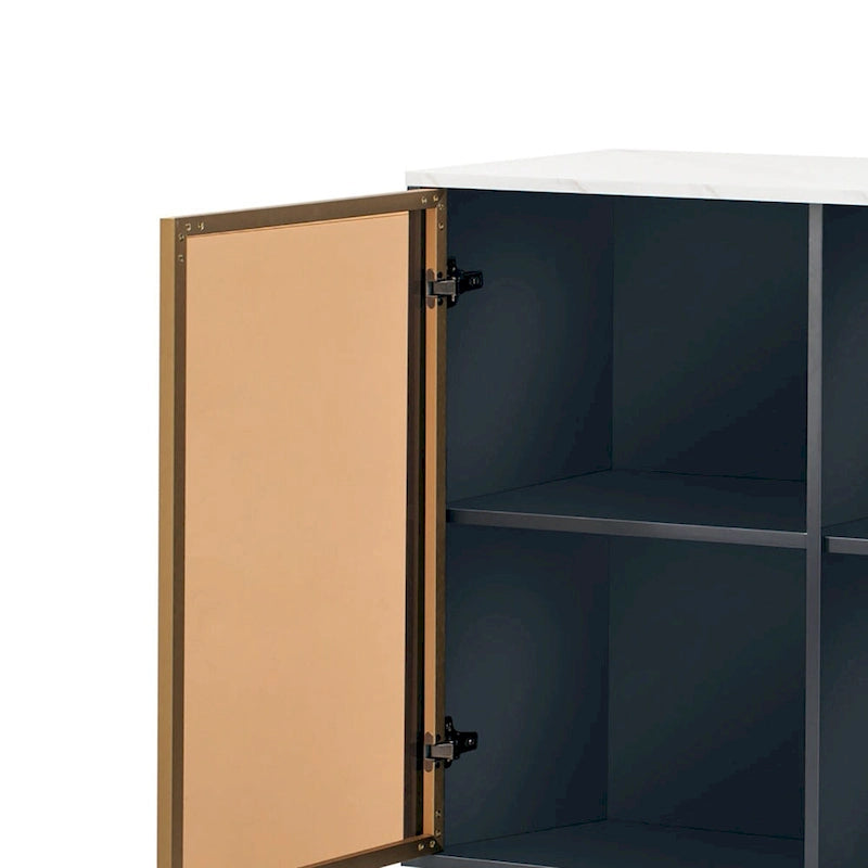 Madia Moderna di Design in Legno con 2 Ante in Vetro Temperato Giallo Ambra
