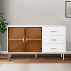 Madia Moderna di Design in Legno con 2 Ante in Vetro Temperato Giallo Ambra