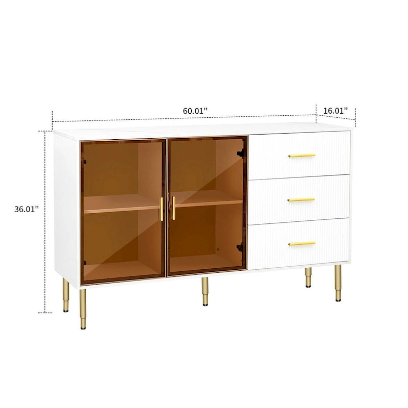 Madia Moderna di Design in Legno con 2 Ante in Vetro Temperato Giallo Ambra