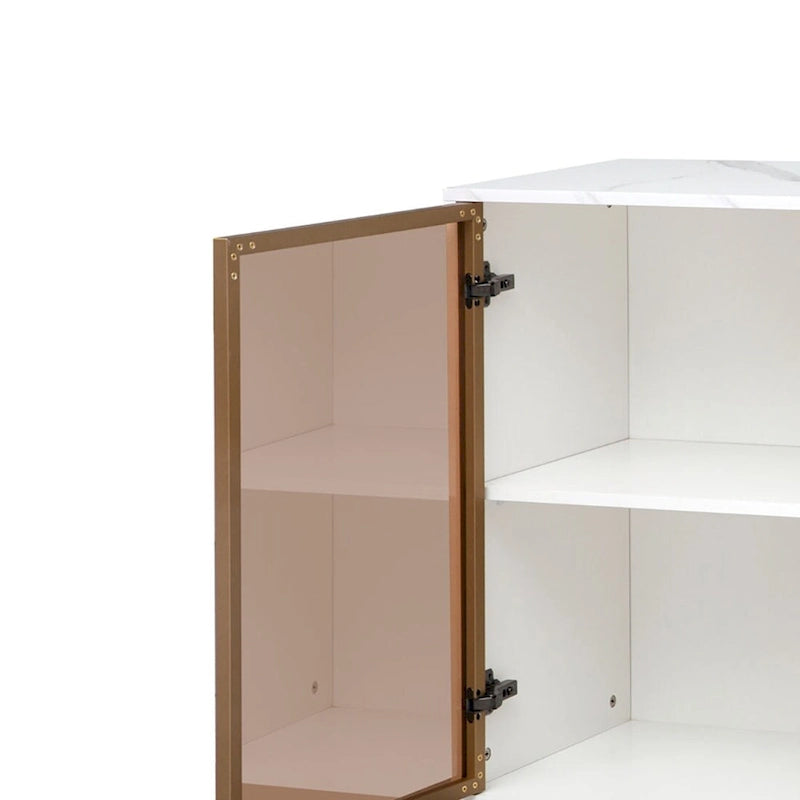 Madia Moderna di Design in Legno con 2 Ante in Vetro Temperato Giallo Ambra