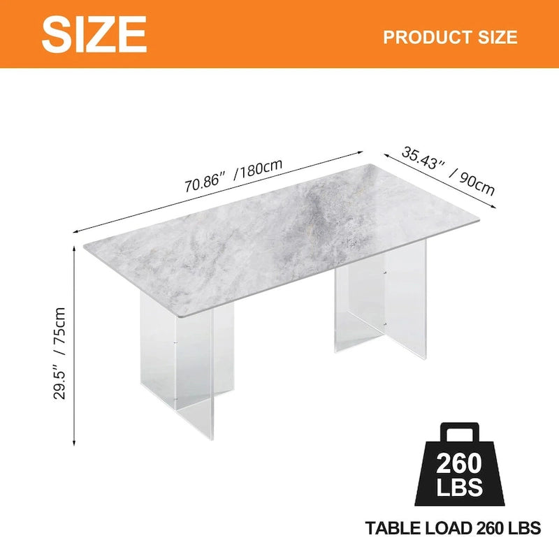 1.8 M Modern Luxurious Italian Rectangular Sintered Stone Dining Table With Acrylic Stand - 1.8M