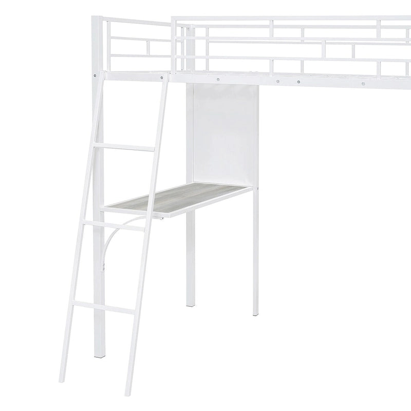 Twin Size Loft Metal Bed with 3 Layers of Shelves and Desk