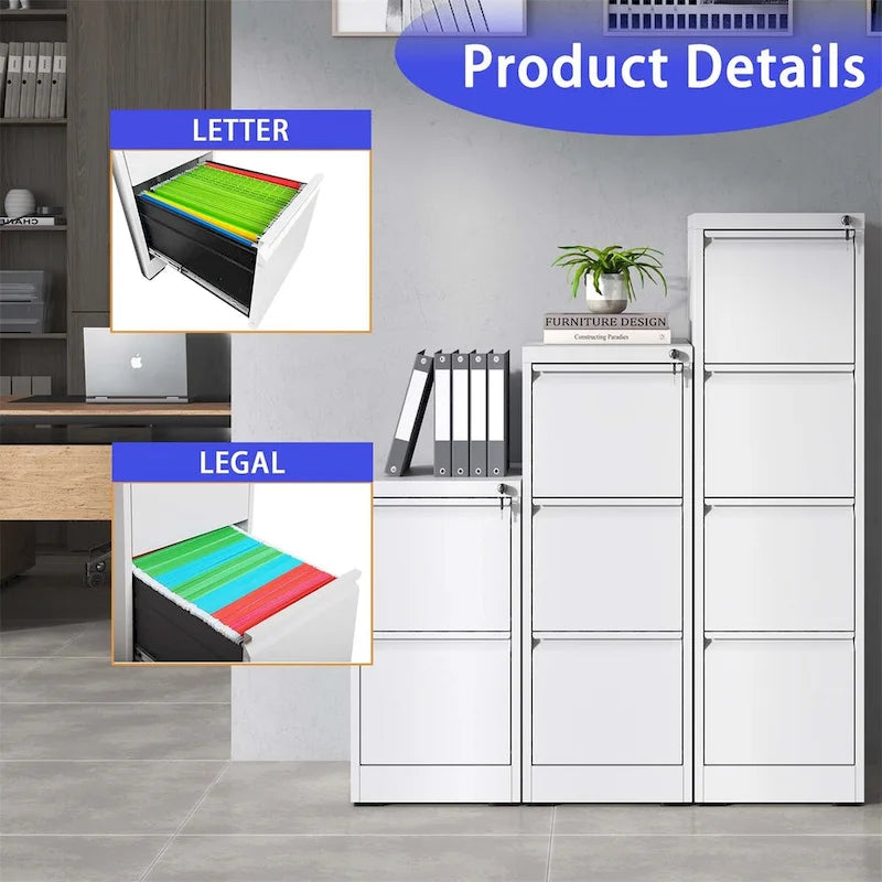 3 Drawer Vertical File Cabinet w/Lock Office Home Steel File Cabinet