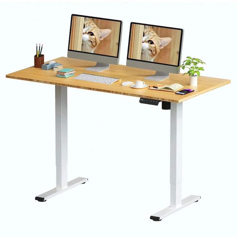 FlexiSpot 100% Bamboo Whole-Piece Desktop Ergonomic Electric Home Office Standing Desk Memory Controller