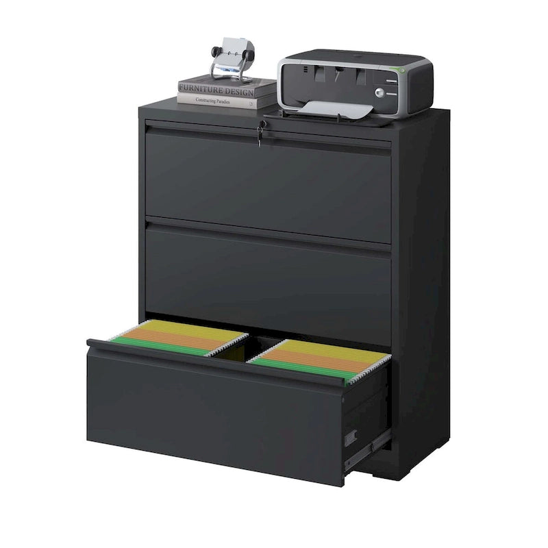 3-Drawer Metal Filing Cabinet with Lock - Home Office