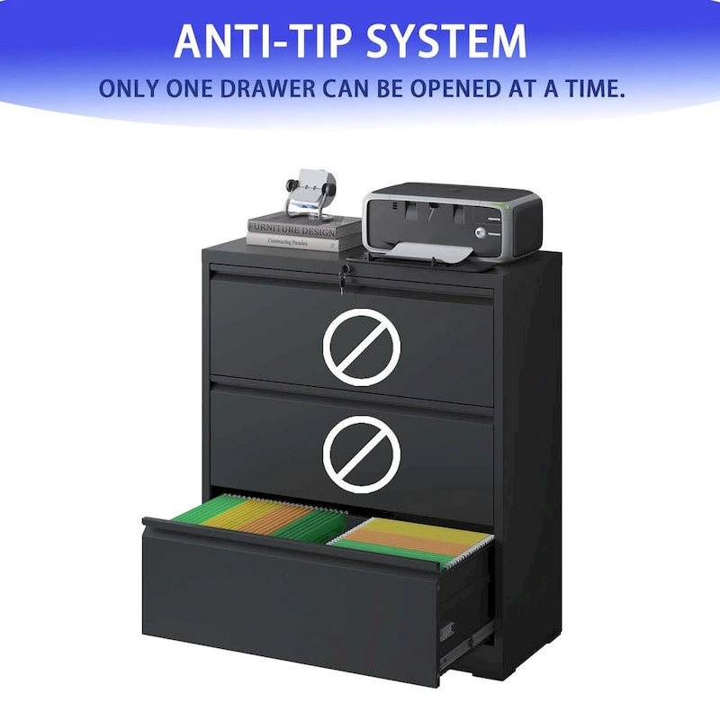 3-Drawer Metal Filing Cabinet with Lock - Home Office