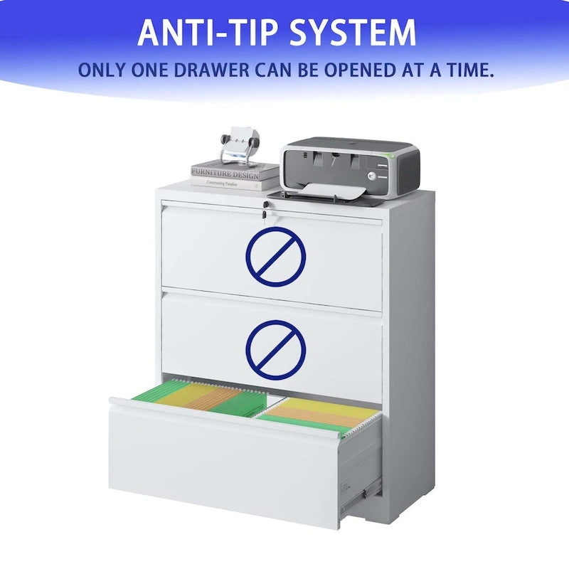 3-Drawer Metal Filing Cabinet with Lock - Home Office