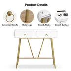 Anmytek Modern Home Office Desk 35.4 Makeup Vanity Table White 2 Drawers Writing Computer Desk with Golden Legs