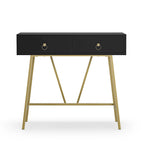 Anmytek Modern Home Office Desk 35.4 Makeup Vanity Table White 2 Drawers Writing Computer Desk with Golden Legs