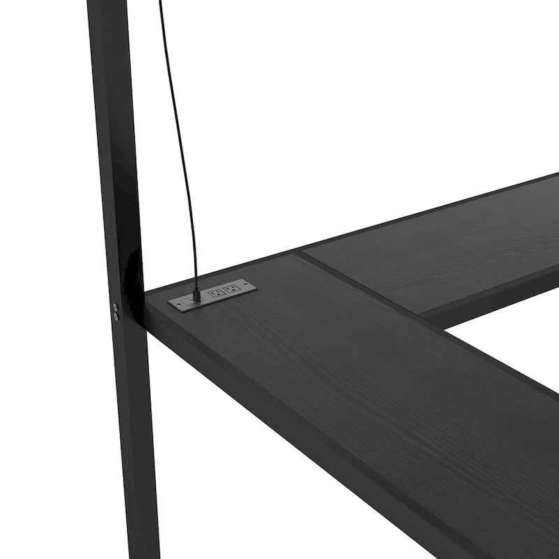Twin XL Size Metal Loft Bed with Wardrobe,Adjustable Shelf,L-shaped Desk and USB