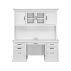Modern Wood Hutch With Doors and Desk, Storage Hutch and Credenza, Office Storage, Fully Assembled, White
