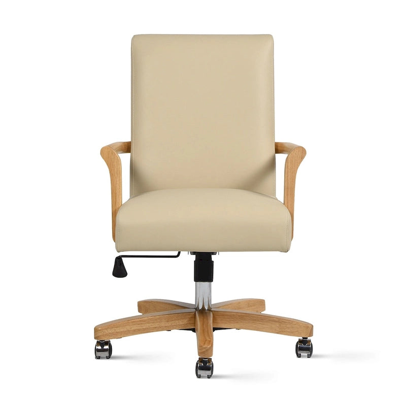 Dumont Modern Farmhouse Top Grain Leather Swivel Office Desk Chair