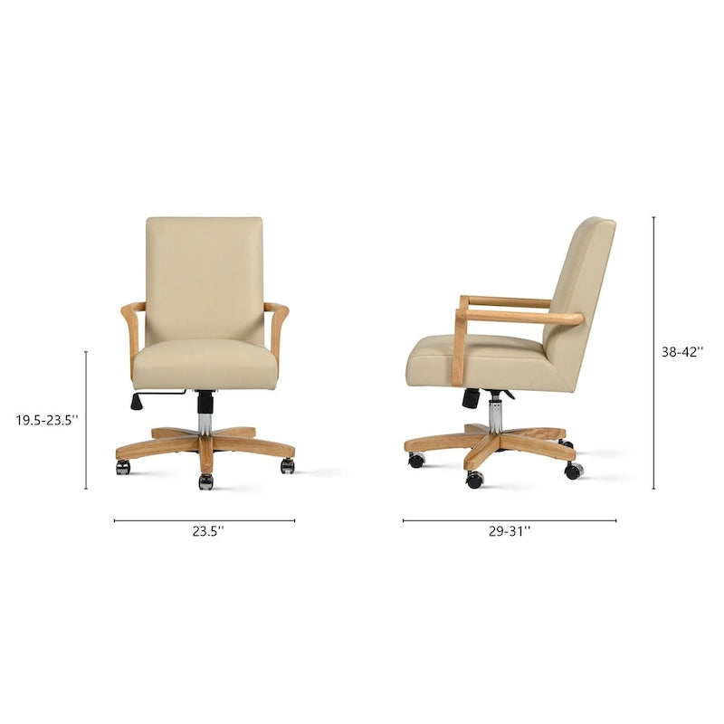 Dumont Modern Farmhouse Top Grain Leather Swivel Office Desk Chair