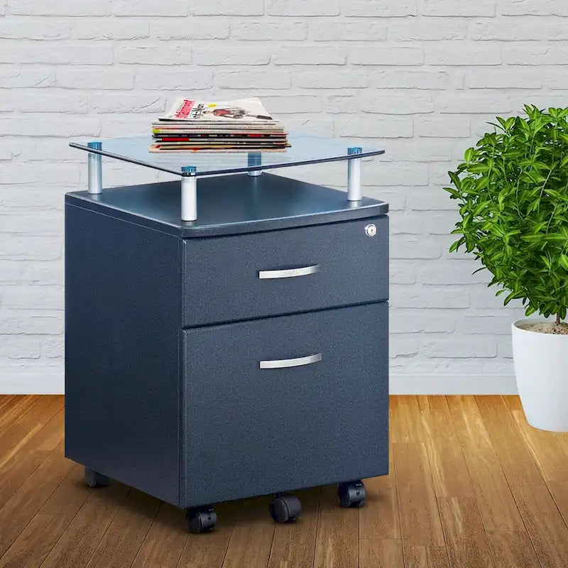Porch & Den Capilano Glass Top Rolling File Cabinet