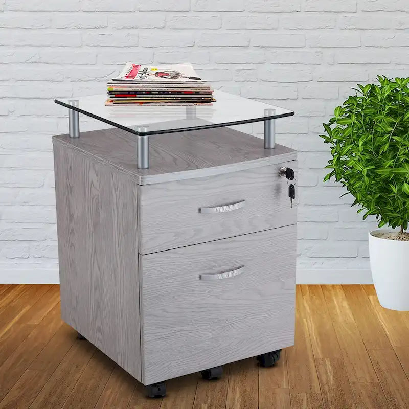 Porch & Den Capilano Glass Top Rolling File Cabinet