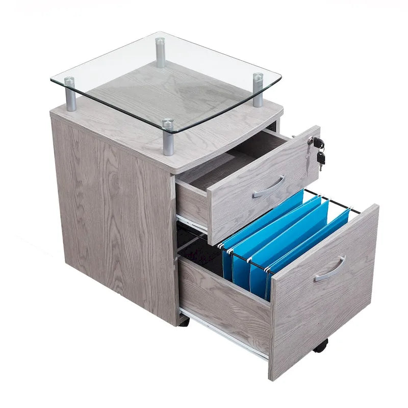 Porch & Den Capilano Glass Top Rolling File Cabinet