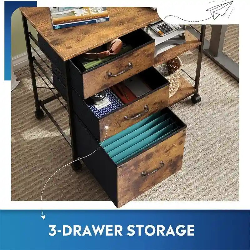 3 Drawer Mobile File Cabinet - 15.75D x 29.53W x 26.77H