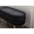 Boucle Fabric Storage Bench Bedroom Bench With Wood Legs For Living Room Bedroom Indoor,Black