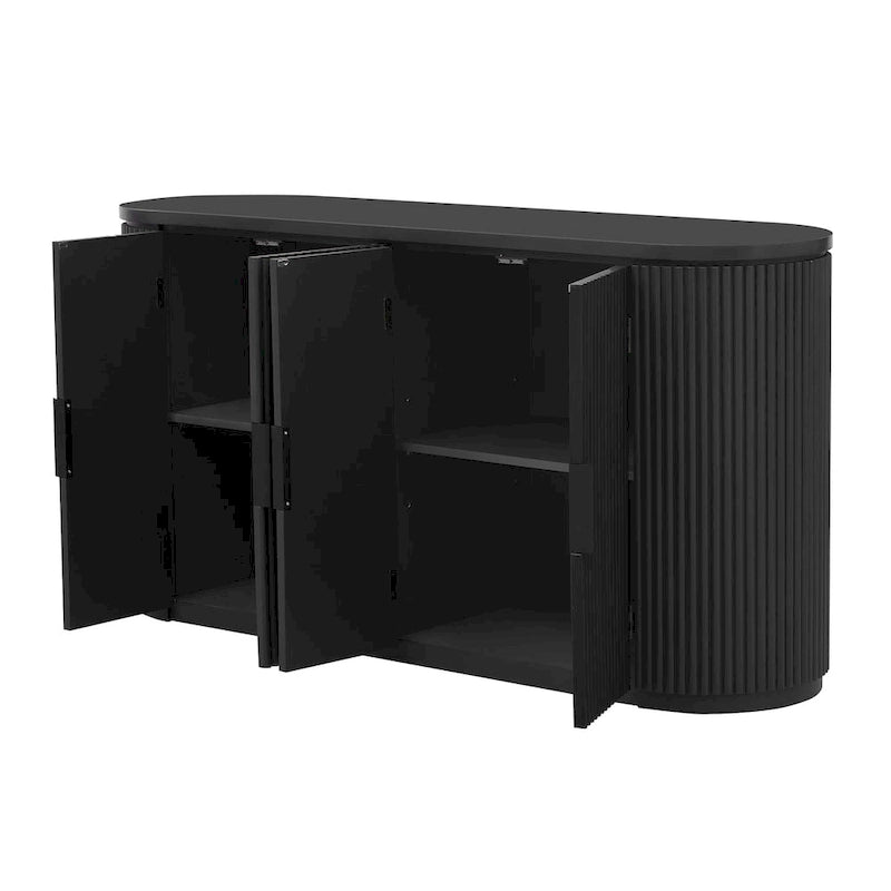 Vertical Striped Door Storage Cabinet with Metal Handles, Adjustable, Suitable for Study, Entryway and Living Room