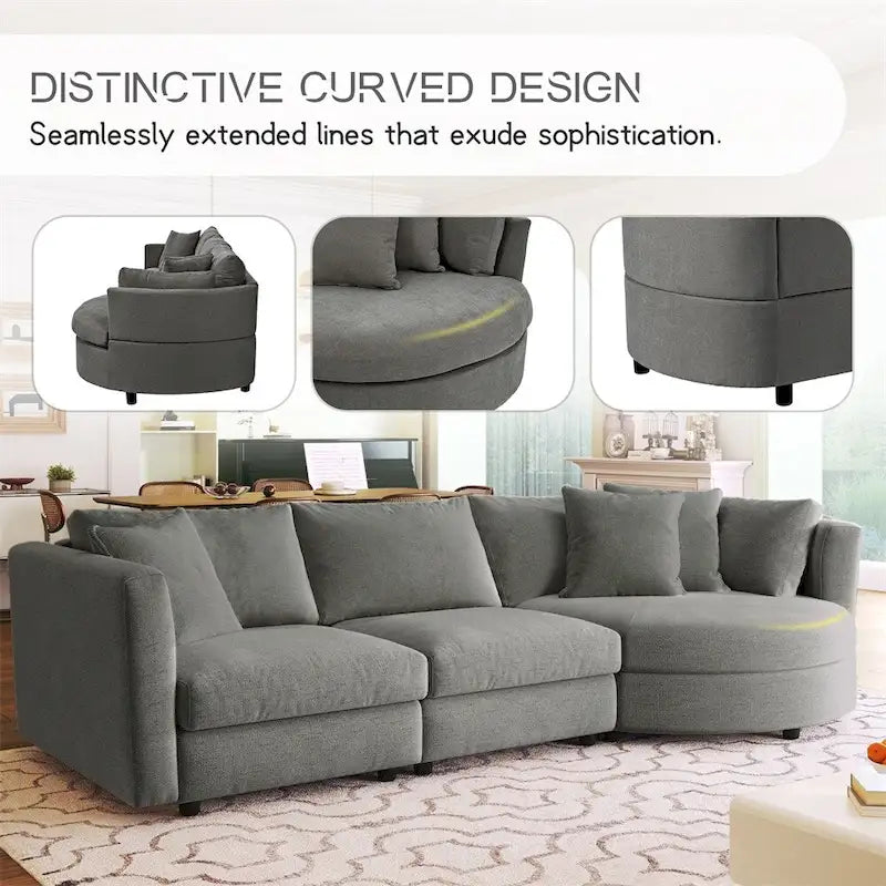 Three Indoor Cushioned Combination Sofas w/ 3 Pillows and Curved Seat