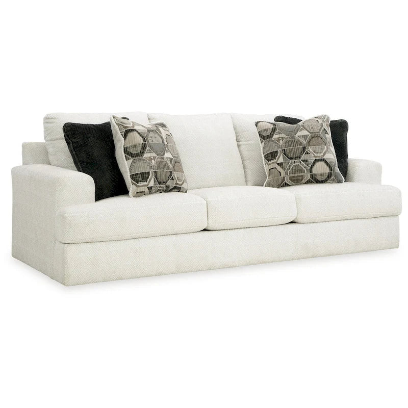 Divano Henly 96 pollici, oversize, 4 cuscini decorativi, poliestere bianco morbido