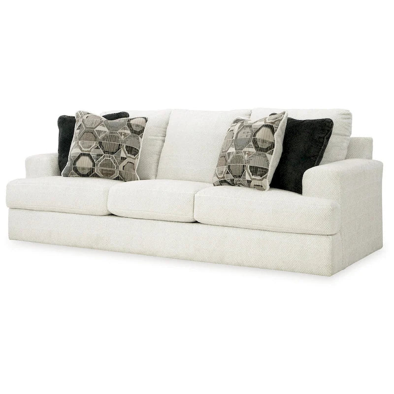 Divano Henly 96 pollici, oversize, 4 cuscini decorativi, poliestere bianco morbido