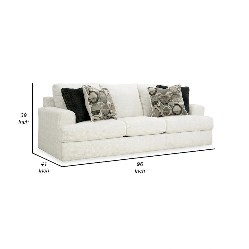 Divano Henly 96 pollici, oversize, 4 cuscini decorativi, poliestere bianco morbido