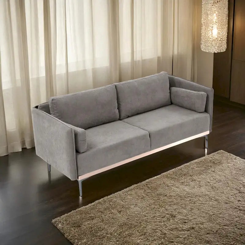 3-Seat Sofa with Stainless Steel Trim,Linen Fabric Couch,w/Metal Legs,for Living Room,Apartment,Office