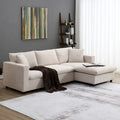 L-shaped Modern Sectional Sofa, 2 Free pillows,4-seat Polyester Fabric Couch Set,Ottoman,Beige