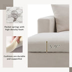 L-shaped Modern Sectional Sofa, 2 Free pillows,4-seat Polyester Fabric Couch Set,Ottoman,Beige