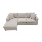 L-shaped Modern Sectional Sofa, 2 Free pillows,4-seat Polyester Fabric Couch Set,Ottoman,Beige